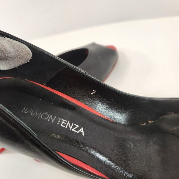 Ramon Tenza Galia Open Toe Black Heels Women 7M Striped Spain with Box Shoe Bag - Picture 7 of 13